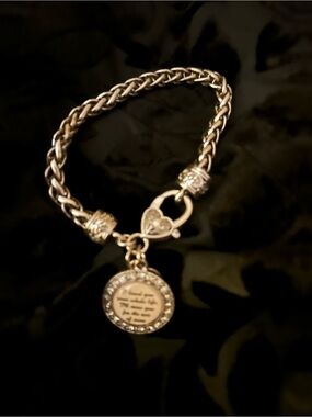 Silver  Heart Lock Charm Bracelet with Paved Circle Pendant